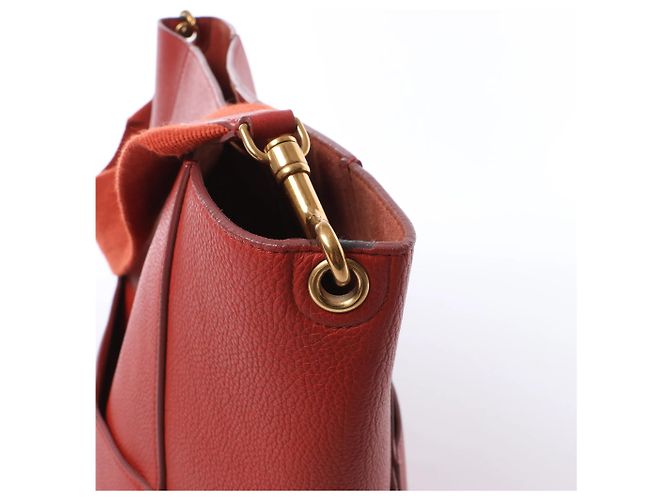 Céline CELINE Borsa a secchiello Seau Sangle in pelle rossa Grigio - vista 5