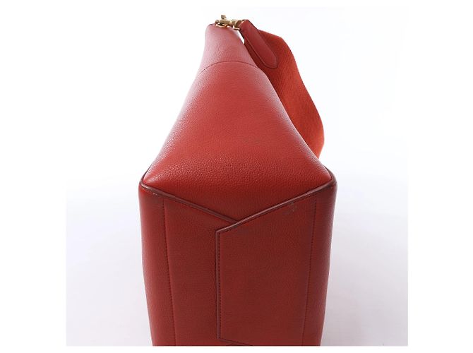 Céline CELINE Borsa a secchiello Seau Sangle in pelle rossa Grigio - vista 7