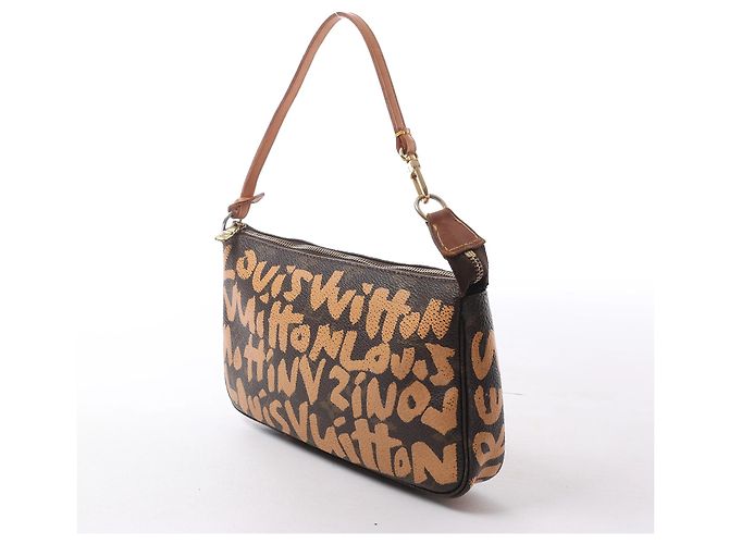 Borsa Louis Vuitton Pochette Accessoire Monogram Graffiti Marrone M92193 - vista 4