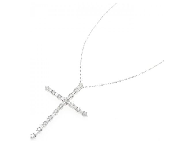Autre Marque Colar de Cruz de Diamantes em Ouro Branco Au750 e Platina PT850 Prata - vista 2