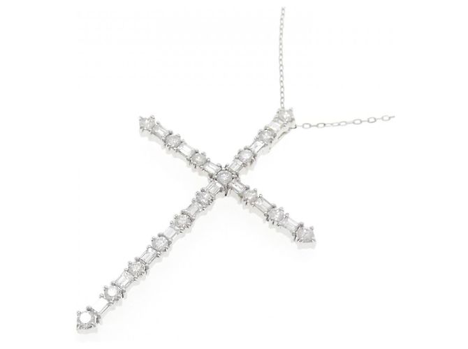Autre Marque Colar de Cruz de Diamantes em Ouro Branco Au750 e Platina PT850 Prata - vista 3