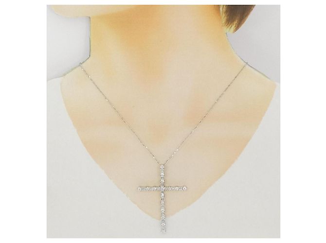 Autre Marque Colar de Cruz de Diamantes em Ouro Branco Au750 e Platina PT850 Prata - vista 6