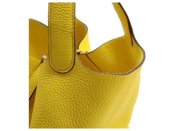 Hermès Borsa Hermes Picotin Lock MM Taurillon Clemence D'oro Giallo - vista 5