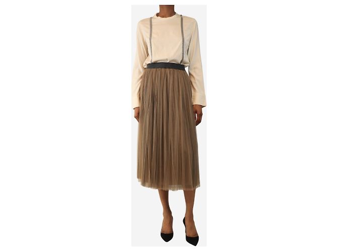 Fabiana Filippi Falda midi de tul plisado marrón - talla UK 6 Castaño - vista 2