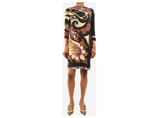 Etro Midi-Kleid mit schwarzem floralem Paisley-Muster - Größe UK 6 - Ansicht 3