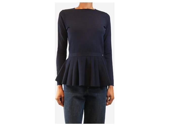 Autre Marque Marineblauer Peplum-Top mit Plissee - Größe S - Ansicht 3