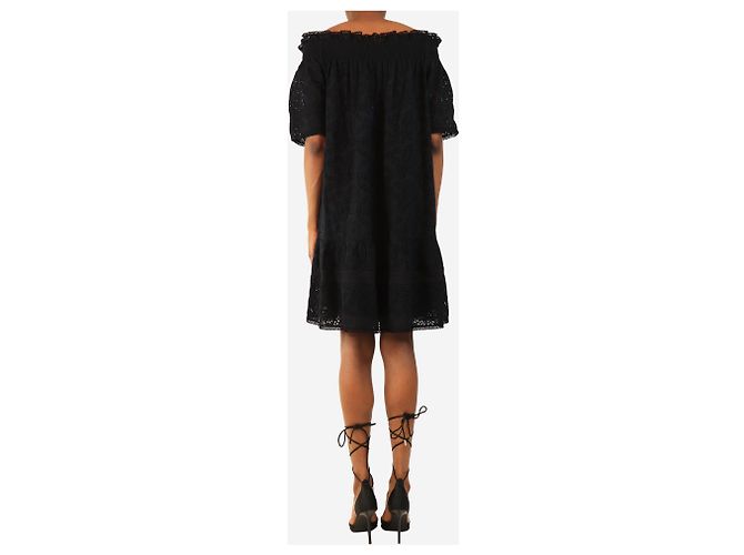 Needle & Thread Navy Mini-Kleid mit Broderie Anglaise und Off-Shoulder-Ausschnitt - Größe UK 8 Marineblau - Ansicht 2