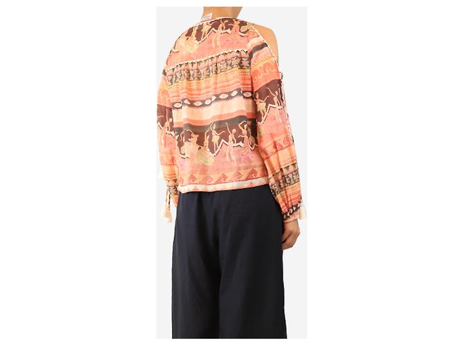 Autre Marque Rosa bedruckte Bluse mit Cold-Shoulder-Ausschnitt - Größe S Pink - Ansicht 2