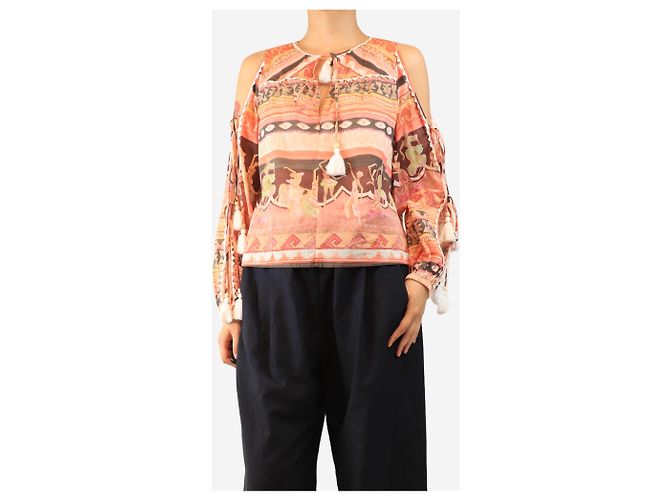 Autre Marque Rosa bedruckte Bluse mit Cold-Shoulder-Ausschnitt - Größe S Pink - Ansicht 3