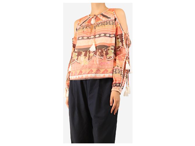 Autre Marque Rosa bedruckte Bluse mit Cold-Shoulder-Ausschnitt - Größe S Pink - Ansicht 4