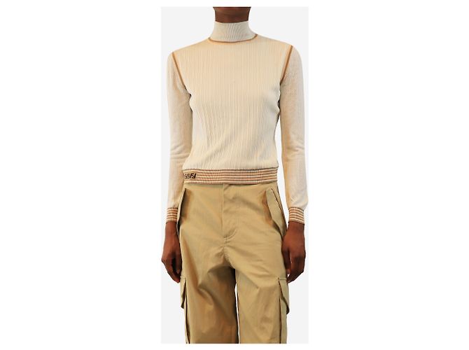 Fendi Rippstrick-Top mit Streifen in Creme - Größe XS Roh - Ansicht 3