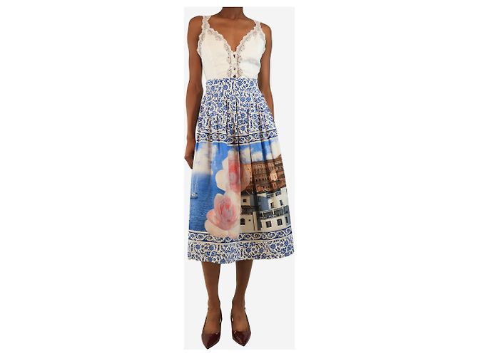 Weekend Max Mara Gonna midi in cotone stampato blu - taglia UK 4 - vista 2