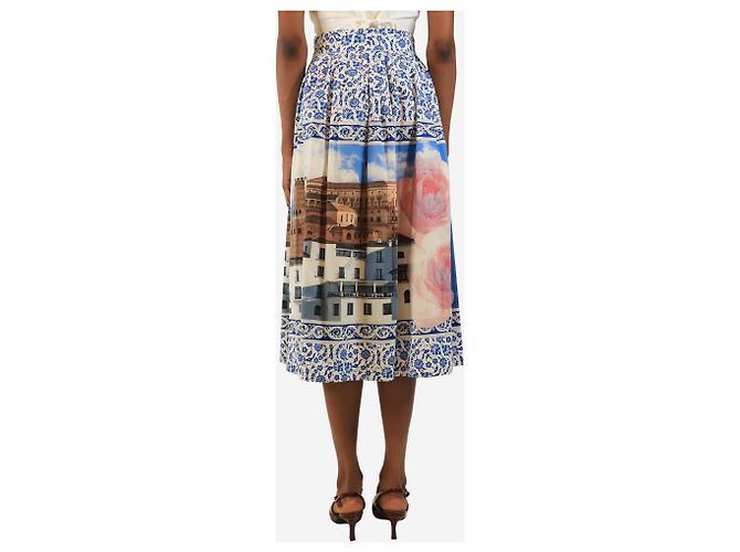 Weekend Max Mara Gonna midi in cotone stampato blu - taglia UK 4 - vista 3