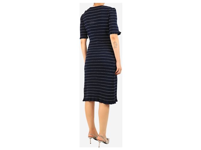 Victoria Beckham Vestido midi acanalado azul marino - talla UK 10 - vista 2