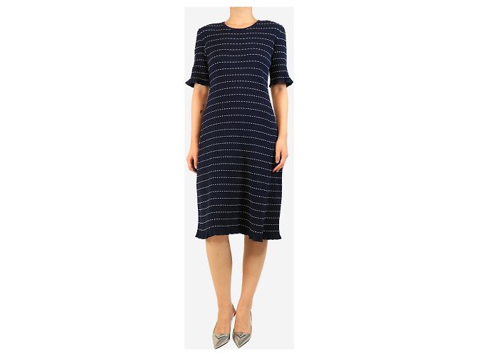 Victoria Beckham Vestido midi acanalado azul marino - talla UK 10 - vista 3