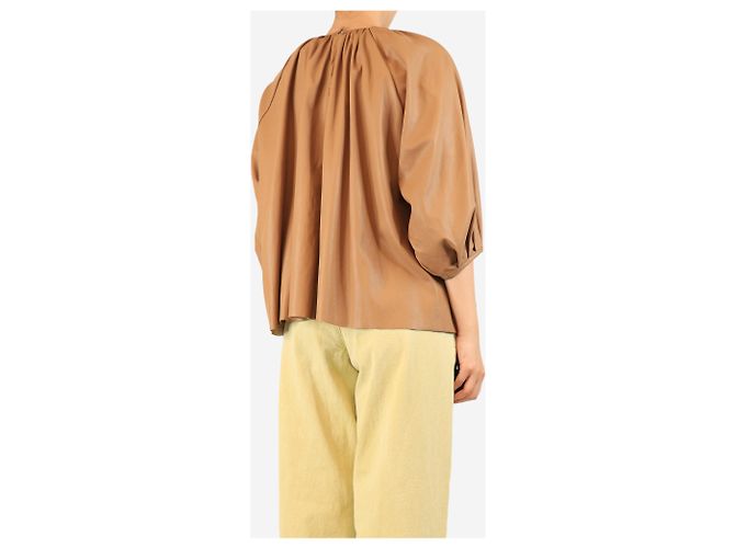 Autre Marque Braune Langarm-Bluse aus Kunstleder - Größe UK 10 - Ansicht 2