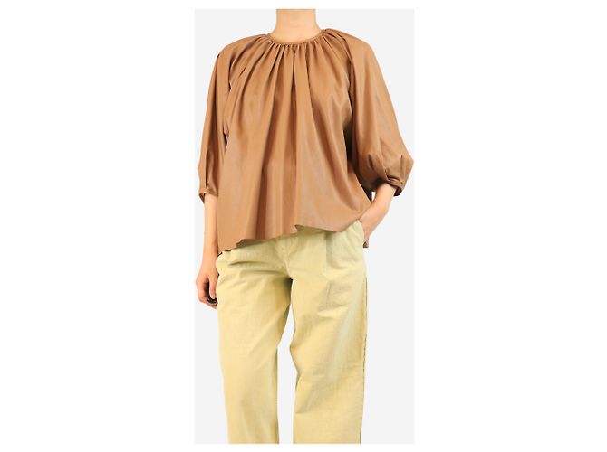 Autre Marque Braune Langarm-Bluse aus Kunstleder - Größe UK 10 - Ansicht 3