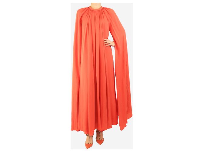 Elie Saab Korallenfarbenes Cape-Maxikleid - Größe UK 12 Orange - Ansicht 3