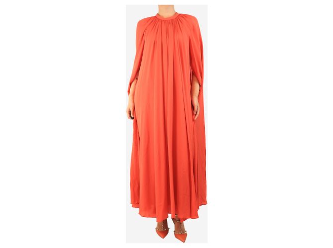 Elie Saab Korallenfarbenes Cape-Maxikleid - Größe UK 12 Orange - Ansicht 4