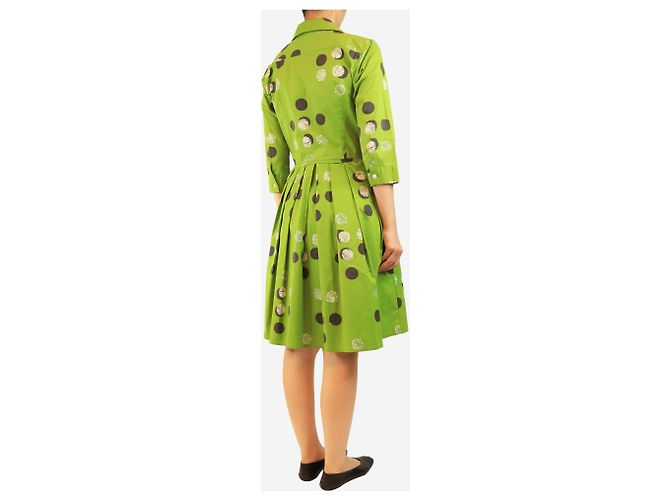 Autre Marque Vestido midi de algodón estampado verde - talla UK 12 - vista 2