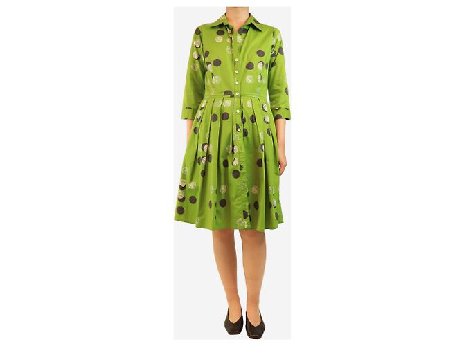 Autre Marque Vestido midi de algodón estampado verde - talla UK 12 - vista 3