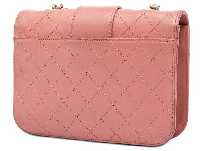 Chanel Pink Small Quilted Sheepskin Front Chain Flap Rosa - vista 2