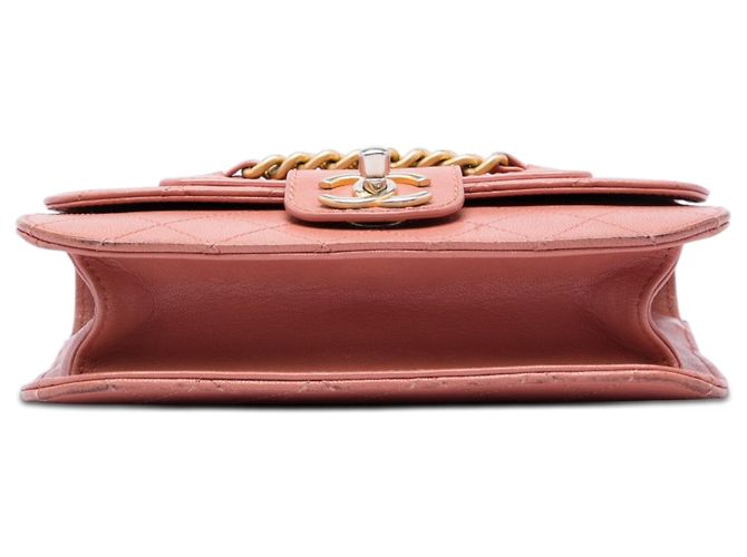 Chanel Pink Small Quilted Sheepskin Front Chain Flap Rosa - vista 3