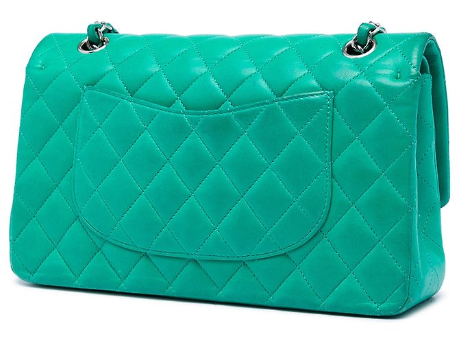 Chanel Green Medium Classic Lambskin Double Flap Verde - vista 2