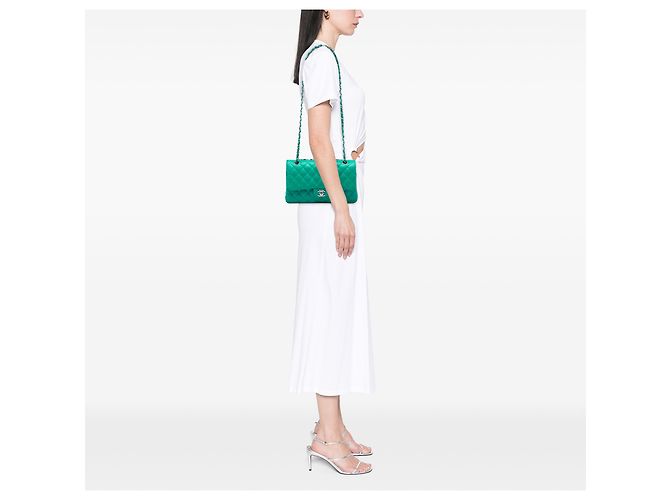 Chanel Green Medium Classic Lambskin Double Flap Verde - vista 5