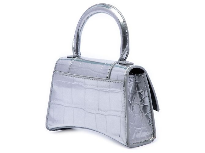 Bolsa Balenciaga Silver Mini Metallic Croc Embossed Calfskin Hourglass Top Handle Bag Prata - vista 2