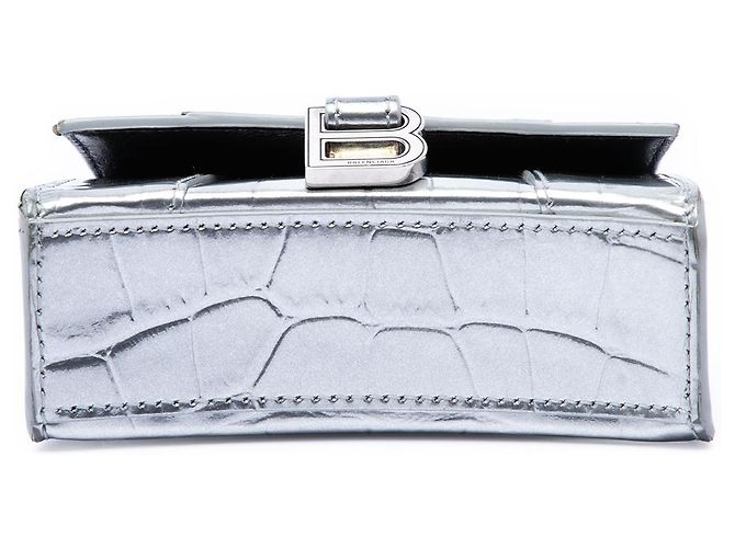 Bolsa Balenciaga Silver Mini Metallic Croc Embossed Calfskin Hourglass Top Handle Bag Prata - vista 3