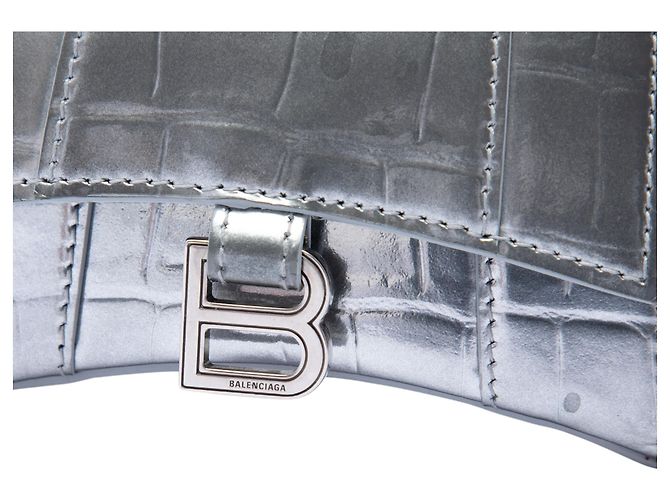 Bolsa Balenciaga Silver Mini Metallic Croc Embossed Calfskin Hourglass Top Handle Bag Prata - vista 5