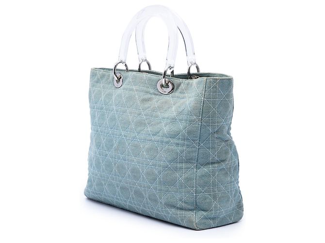 Lady Dior in denim blu grande con manici in acrilico Cannage di Dior Blu chiaro - vista 2