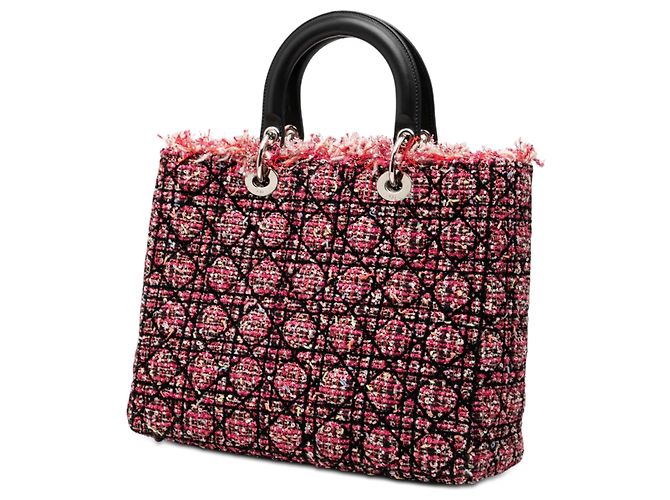 Lady Dior in tweed cannage rosa con frange, grande - vista 2
