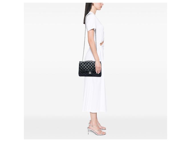 Chanel Black Jumbo Classic Lambskin Single Flap Nero - vista 5