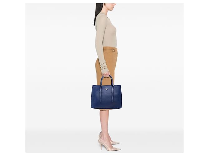 Borsa Prada Blue Medium Saffiano Cuir Double Handle Blu scuro - vista 7