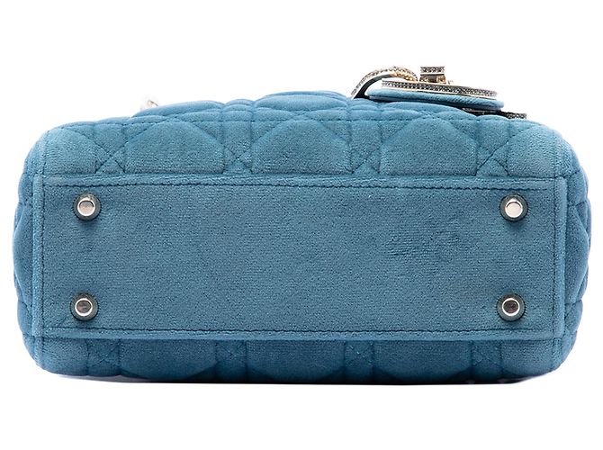 Lady Dior Mini aus blauem Samt Cannage - Ansicht 3