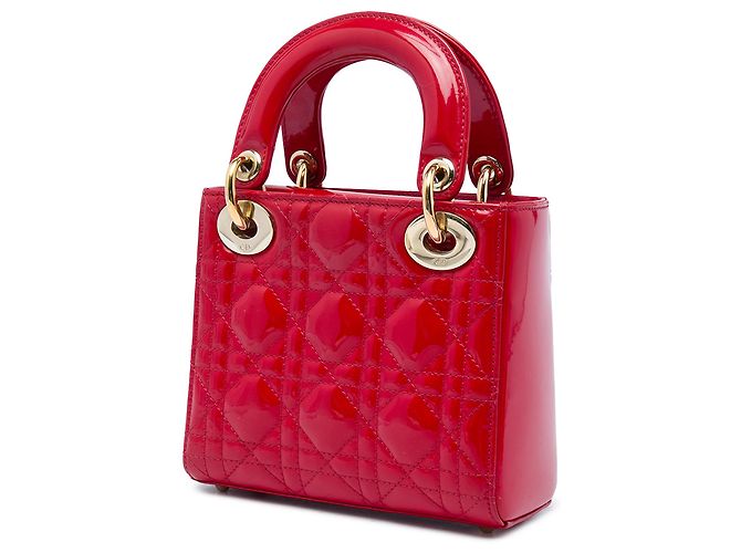 Lady Dior mini in vernice cannage rosso di Dior - vista 2
