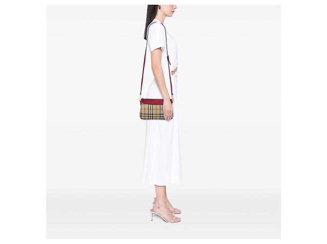 Burberry Beige Haymarket Check Nylon Peyton Crossbody - vista 6