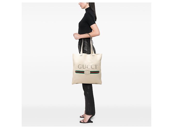 Tote Gucci in pelle di vitello marrone con logo Beige - vista 7