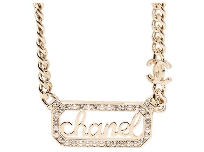 Collana Choker Chanel Gold CC con Logo in strass e placcatura oro D'oro - vista 2