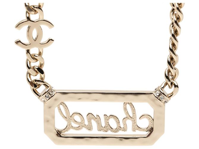 Collana Choker Chanel Gold CC con Logo in strass e placcatura oro D'oro - vista 3