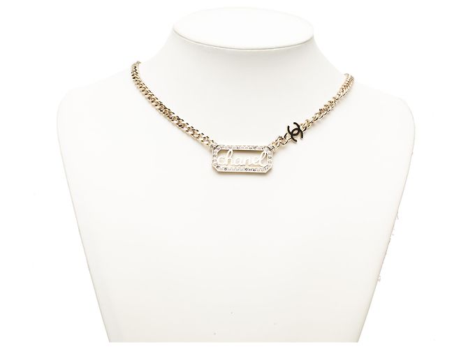 Collana Choker Chanel Gold CC con Logo in strass e placcatura oro D'oro - vista 6