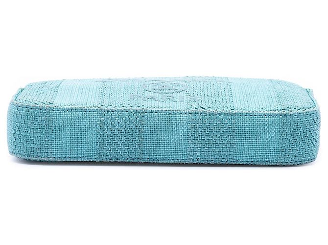 Clutch Chanel Blue Raffia Deauville Double Zip con Catena Blu chiaro - vista 3