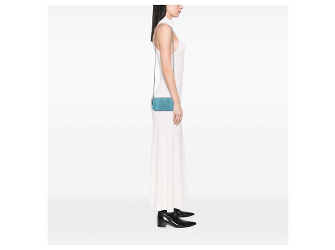 Clutch Chanel Blue Raffia Deauville Double Zip con Catena Blu chiaro - vista 6