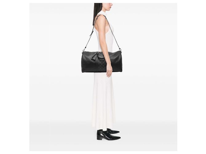 Louis Vuitton Keepall Bandouliere 50 in pelle Taiga nera Nero - vista 6
