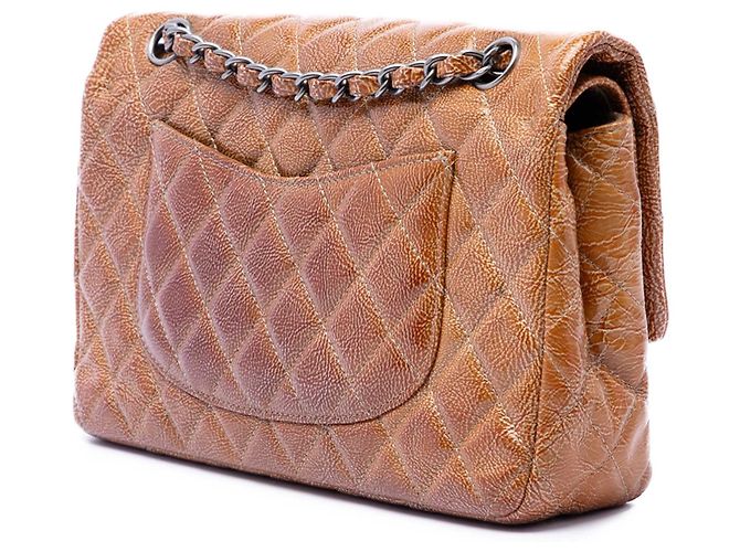 Chanel Brown Medium Classic Crinkled Patent Double Flap Marrone Marrone chiaro - vista 2