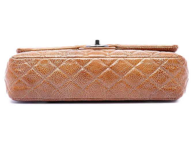 Chanel Brown Medium Classic Crinkled Patent Double Flap Marrone Marrone chiaro - vista 3