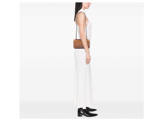 Chanel Brown Medium Classic Crinkled Patent Double Flap Marrone Marrone chiaro - vista 6