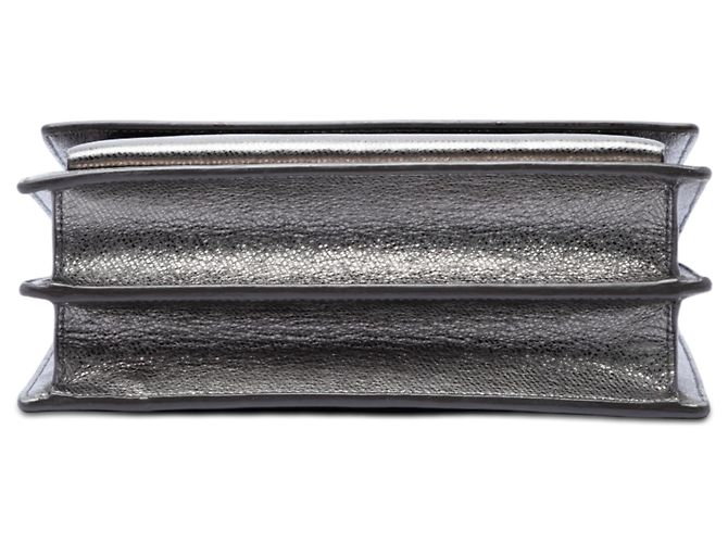 Saint Laurent Umhängetasche Monogram Sunset aus silberfarbenem Metallic-Kalbsleder, Größe Medium - Ansicht 3